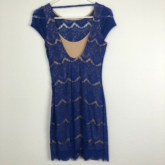 Bebe Royal Blue Lace Low Back Dress - Picture 5 of 8